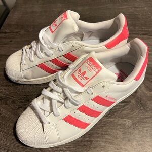 Adidas Women's White and Pink Superstar Sneakers